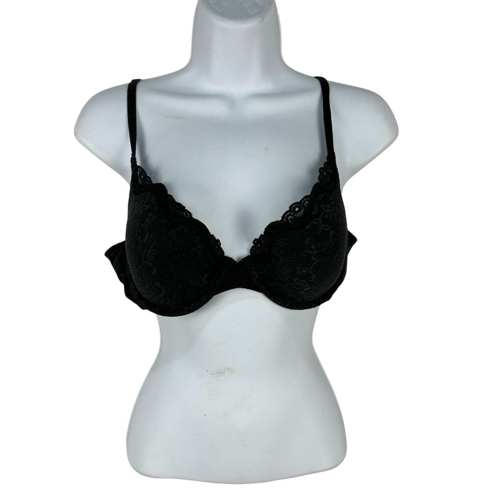 Victorias Secret Black Lace Underwire Bra 36B Nylon/Spandex